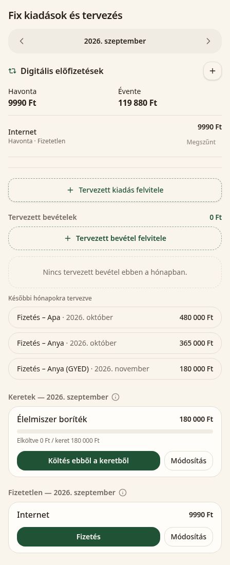 Demó Fix oldal – előfizetések, tervezés és borítékok
